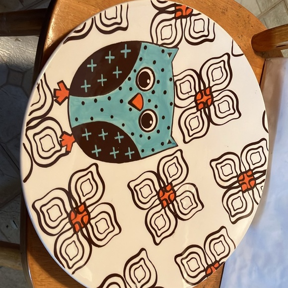 Fun ceramic oversized serving plate with adorable owl n leaf like pattern. Very - Picture 10 of 10